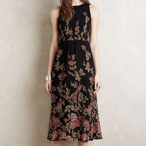 Anthropologie One Fine Day black floral print terrace midi dress size 8